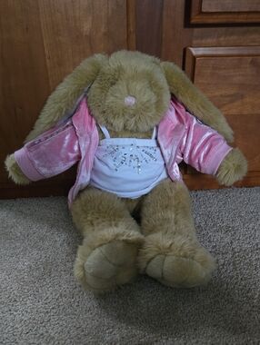 Build-Bear Bunny Tan with Pink Jacket and Tank - Soft Stuffed Animal